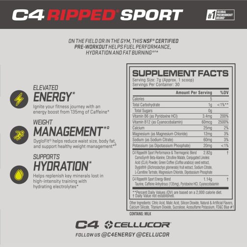 C4 Ripped Sport Pre Workout Powder Arctic Snow Cone - NSF - Image 3