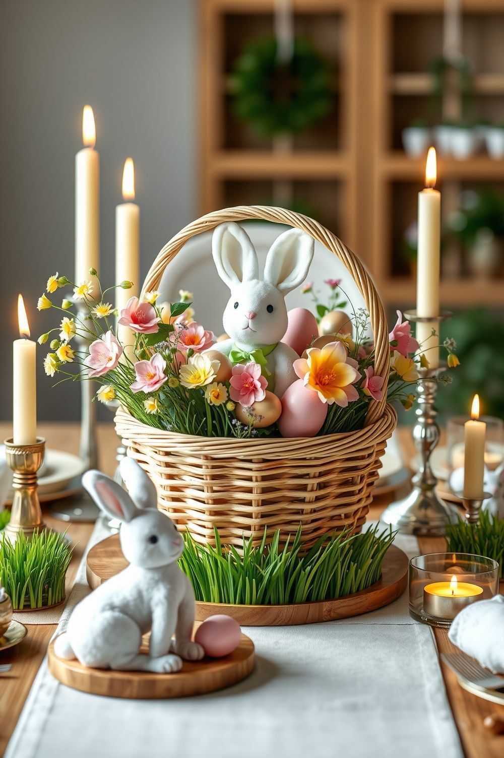 Bright Bunny Basket Arrangements for Easter Centerpiece Decorating Ideas
