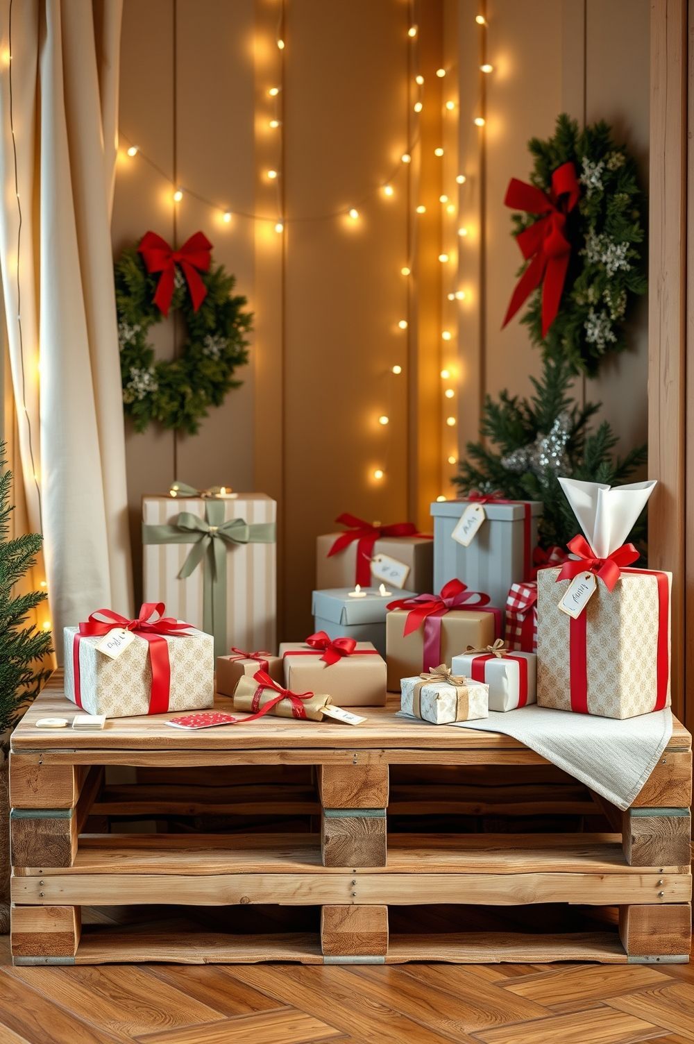 DIY Pallet Gift Wrap Stations