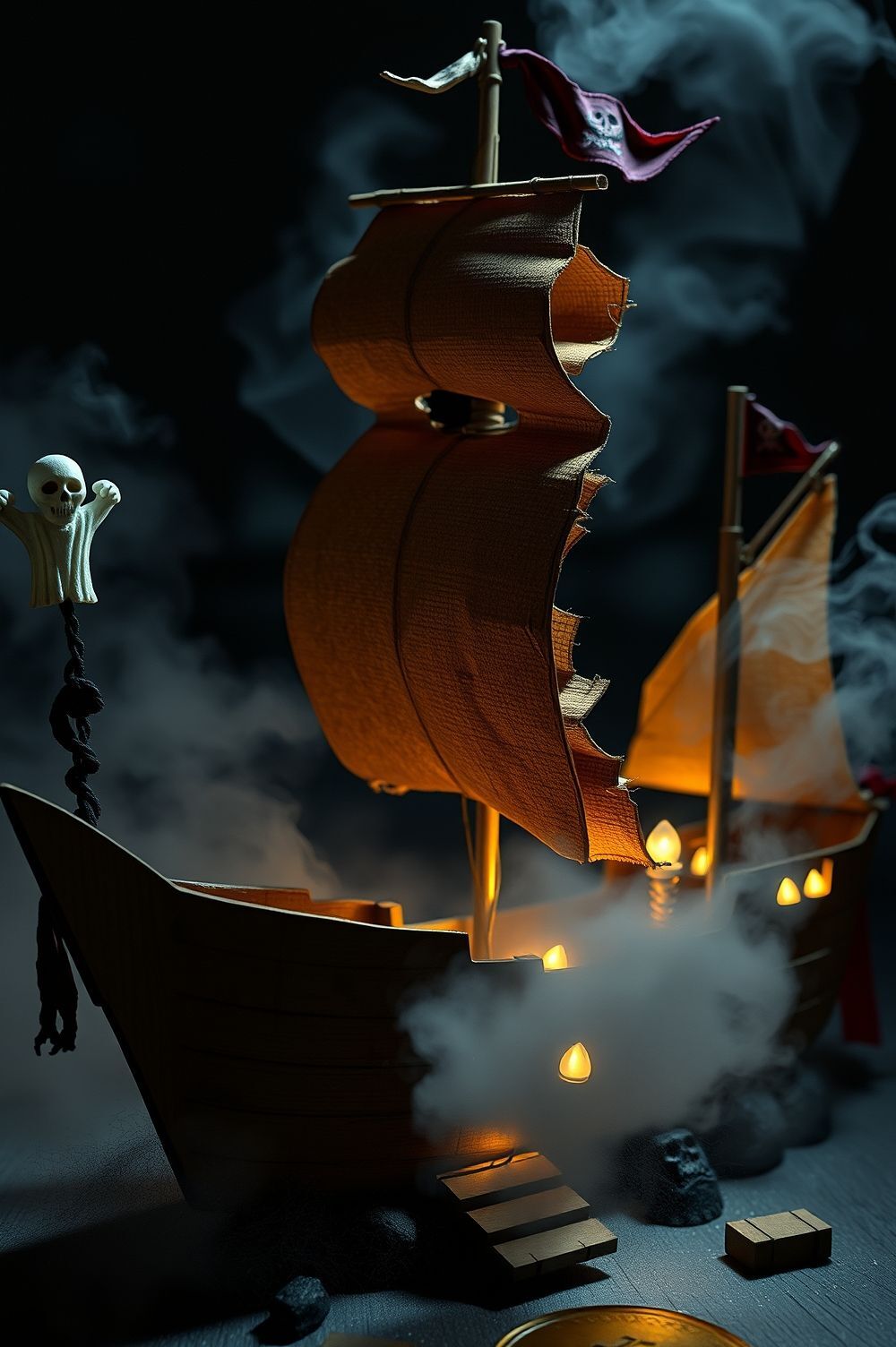 Final Touches: Haunted Pirate Ship and Spooky Details