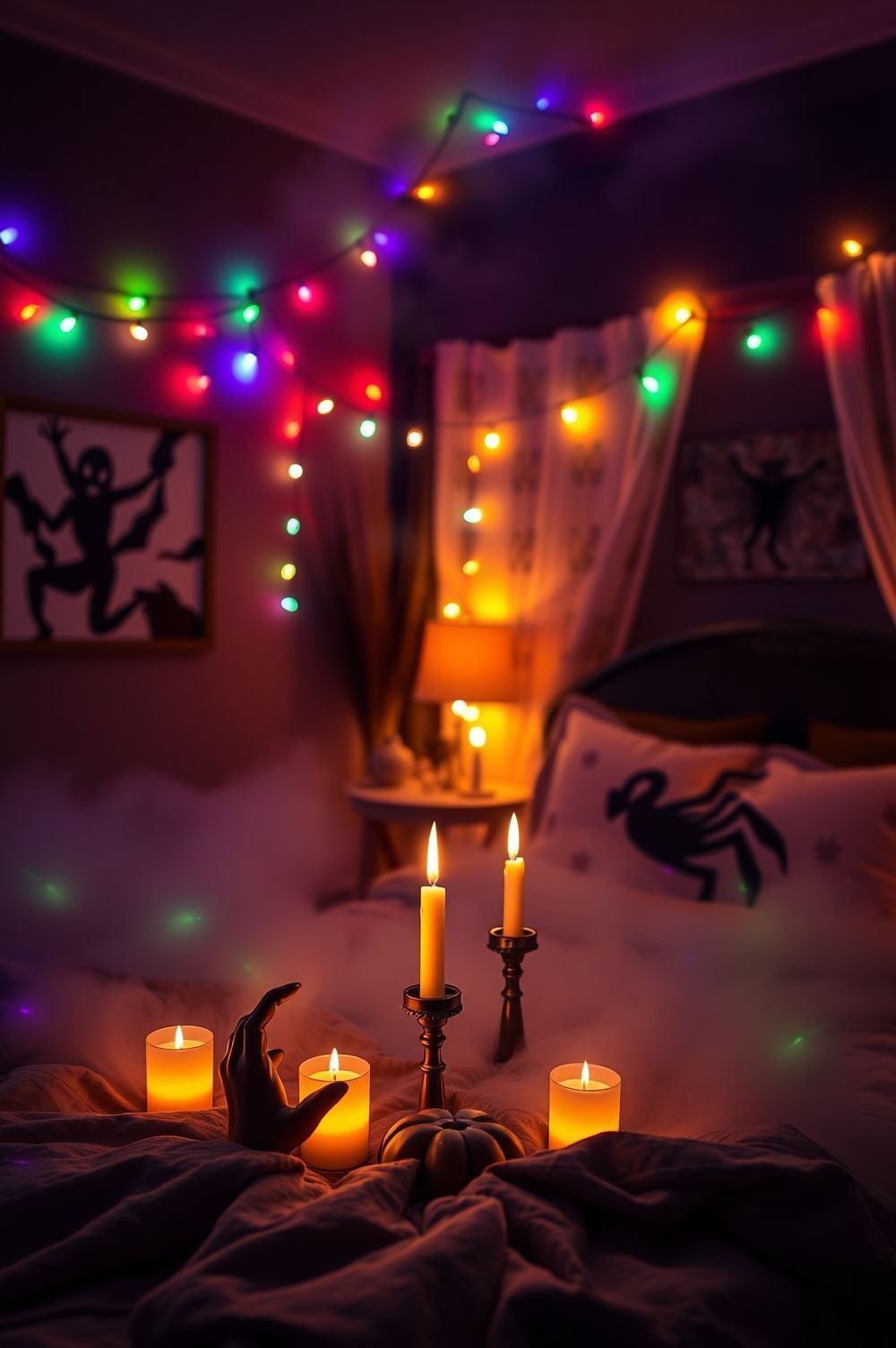 Light Up the Night with Halloween Bedroom Decorating Ideas Using Lights and Effects