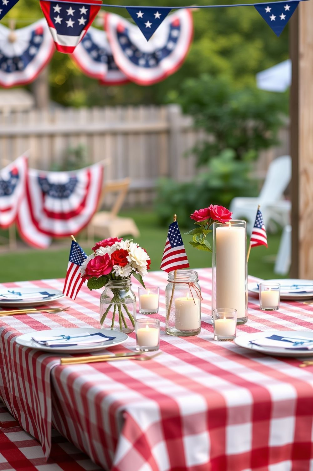Patriotic Picnic Table Settings and Decor