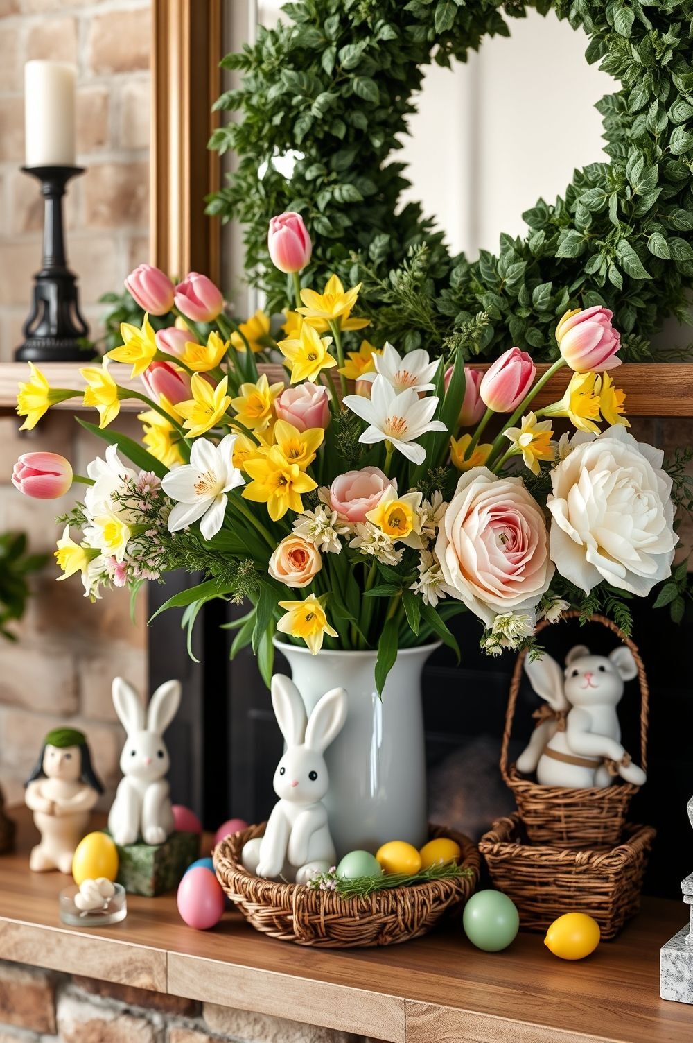 Bountiful Blooming Arrangements for Your Easter Fireplace Mantel Decorating Ideas