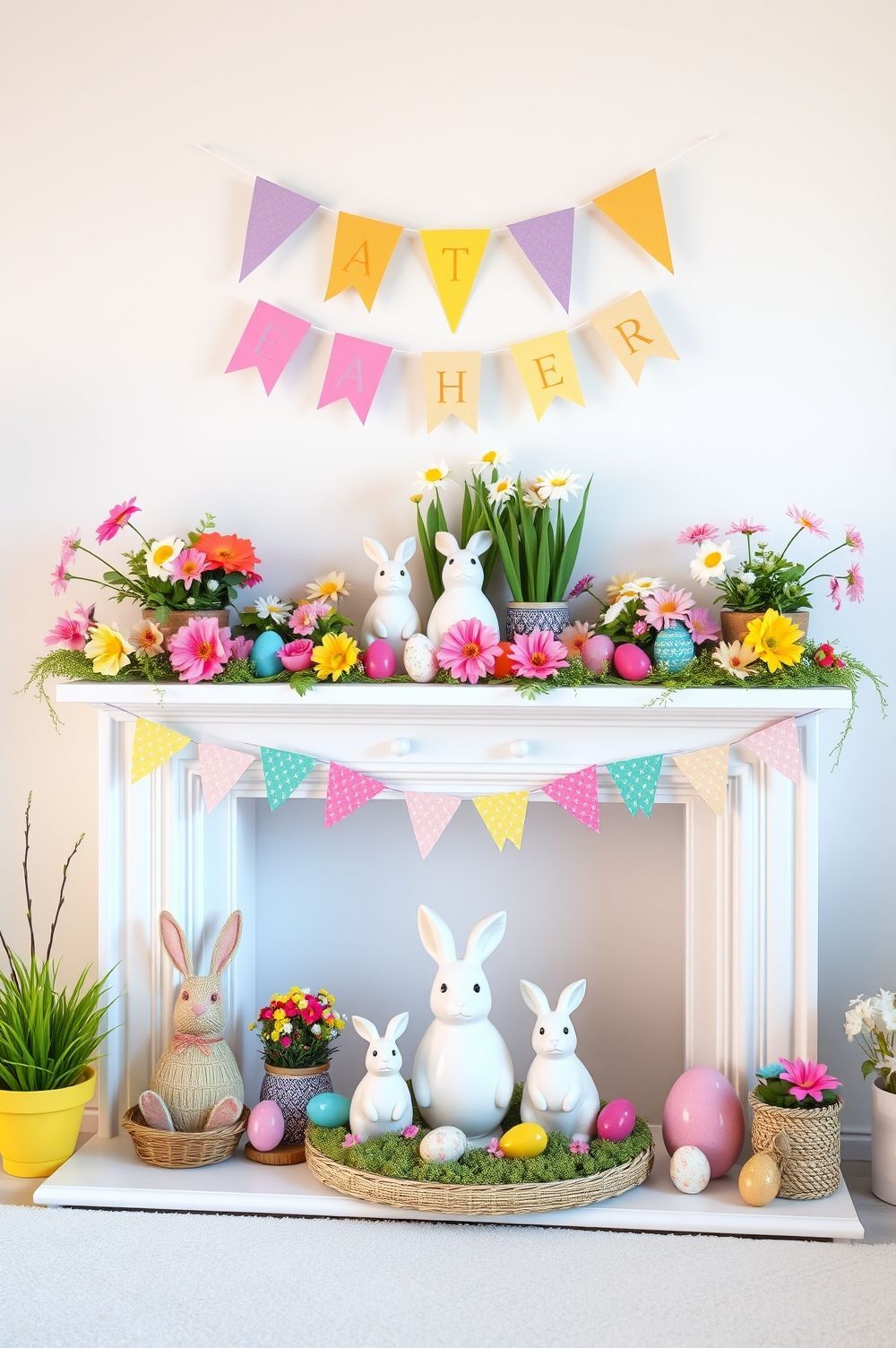 Bright and Bubbly Easter Mantel Decorating Ideas