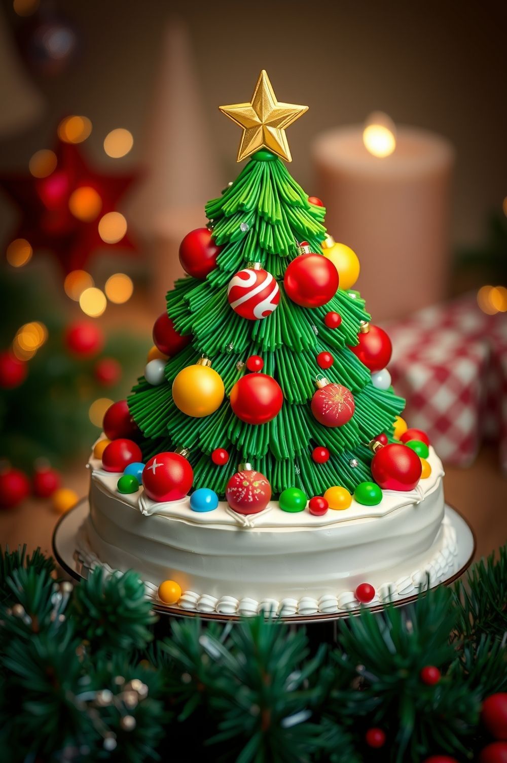 Christmas Tree Cake Decorations with Edible Ornaments