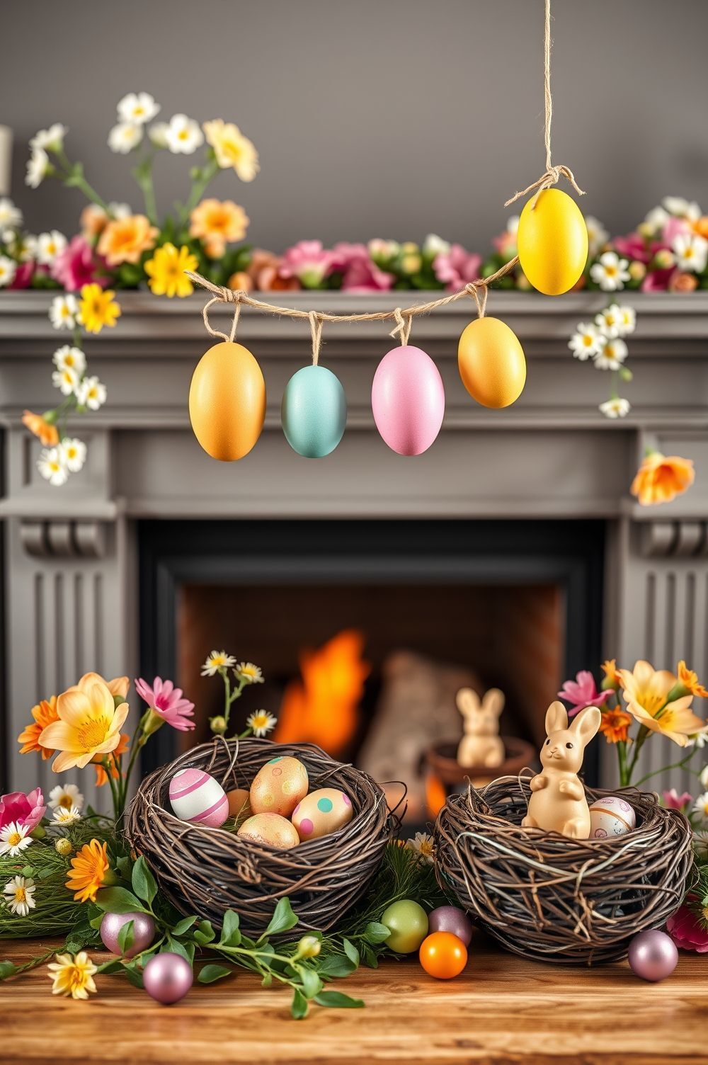 Colorful Easter Egg Decorations for Your Fireplace Mantel