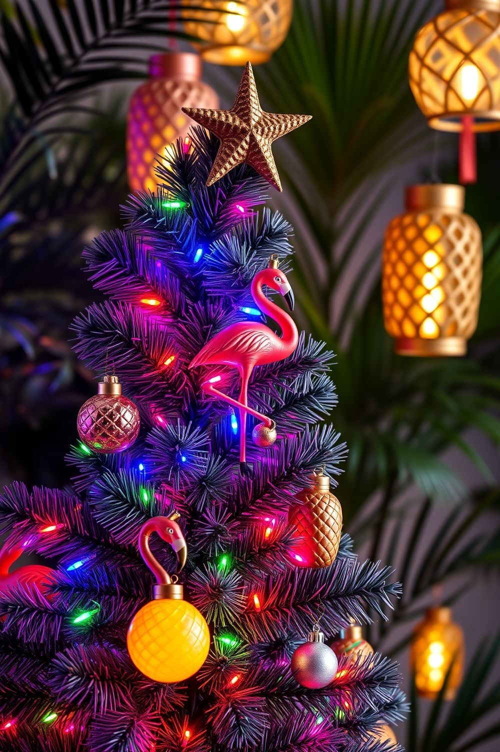 Creating a Festive Tropical Paradise with Lights and Ornaments
