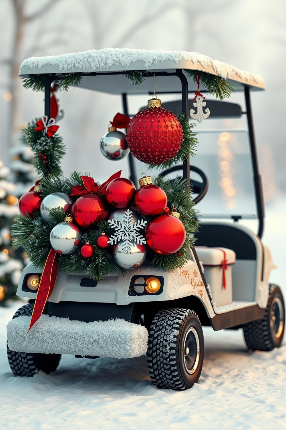 Creative Christmas Decorations on the Golf Cart Body