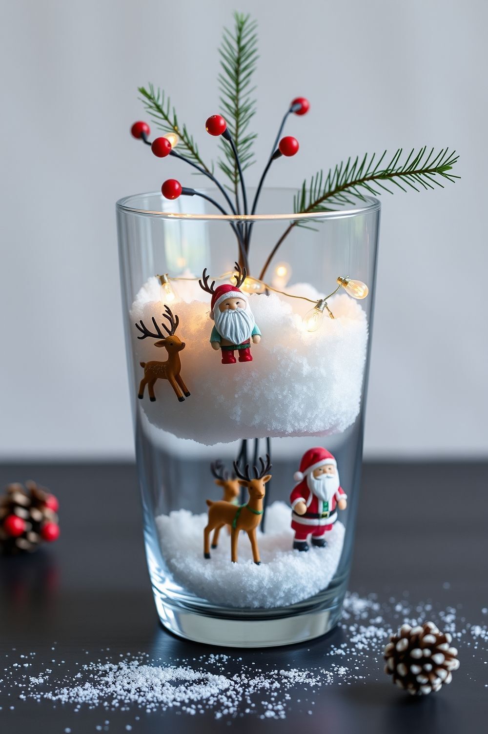 Creative Use of Glass Vase Christmas Decorating Ideas with Reindeer and Santa Figures