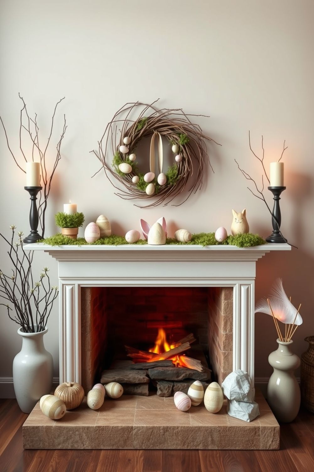 DIY Easter Fireplace Decor Using Repurposed and Natural Items