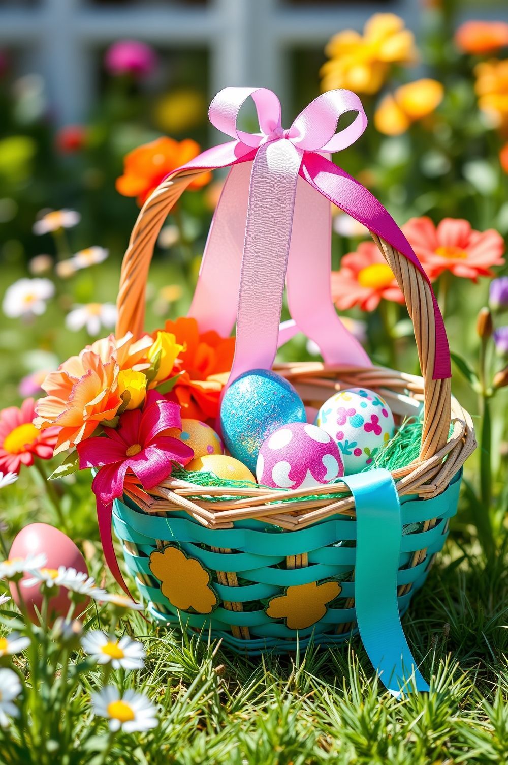 Easter Basket Decorating Ideas with Bright Colors and Glitter