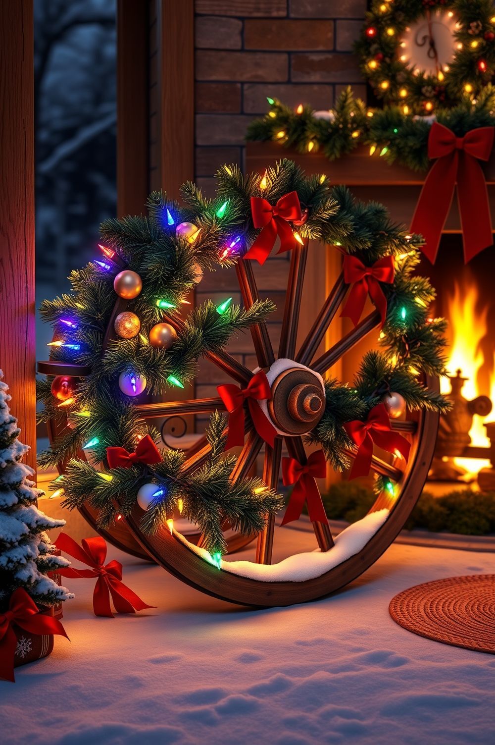 Festive Lights and Garland Magic for Your Wagon Wheel