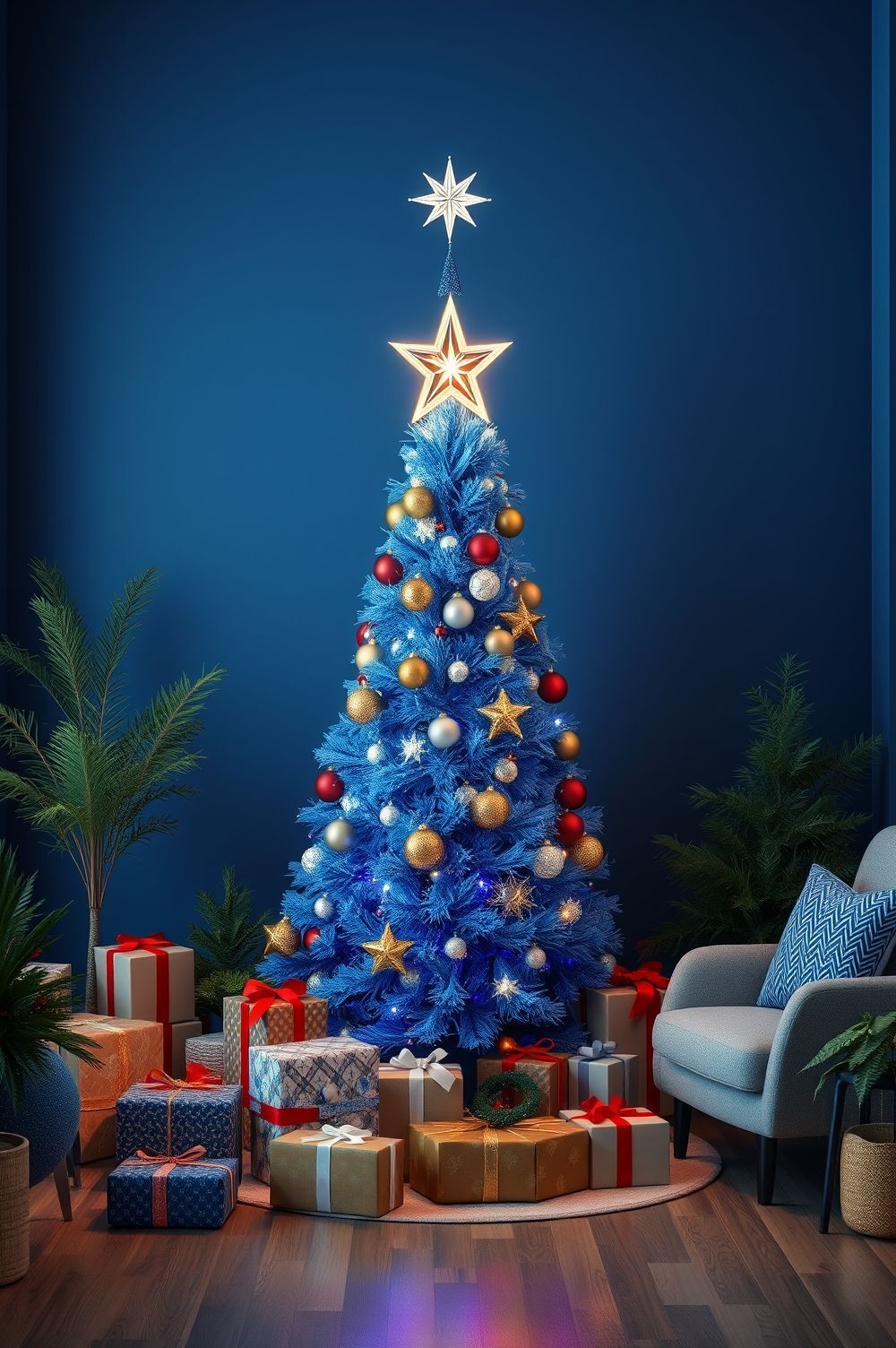 Finishing Touches for a Show-Stopping Blue Christmas Tree