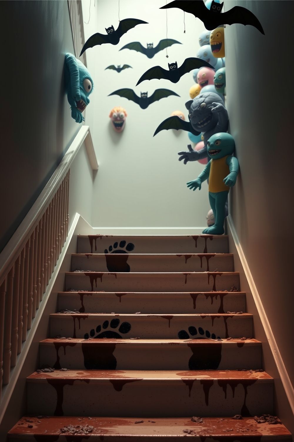 Monster Footprints and Creepy Creatures Line the Steps