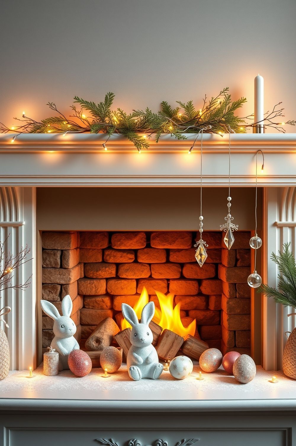 Sparkling Lights and Glitter for an Enchanting Easter Mantel