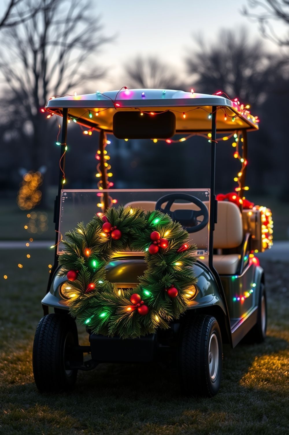 Sparkling Lights and Wreaths for Your Golf Cart